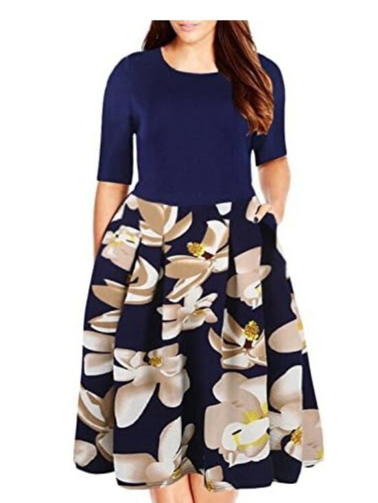 Nemidor Dresses & Skirts - Navy and Cream Floral Midi Dress - Elegant Fit-and-Flare 22W NWT